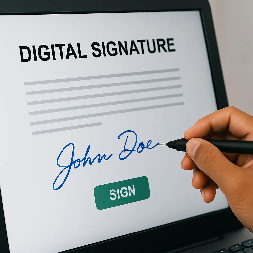 Ilustração de assinatura digital em documento eletrônico