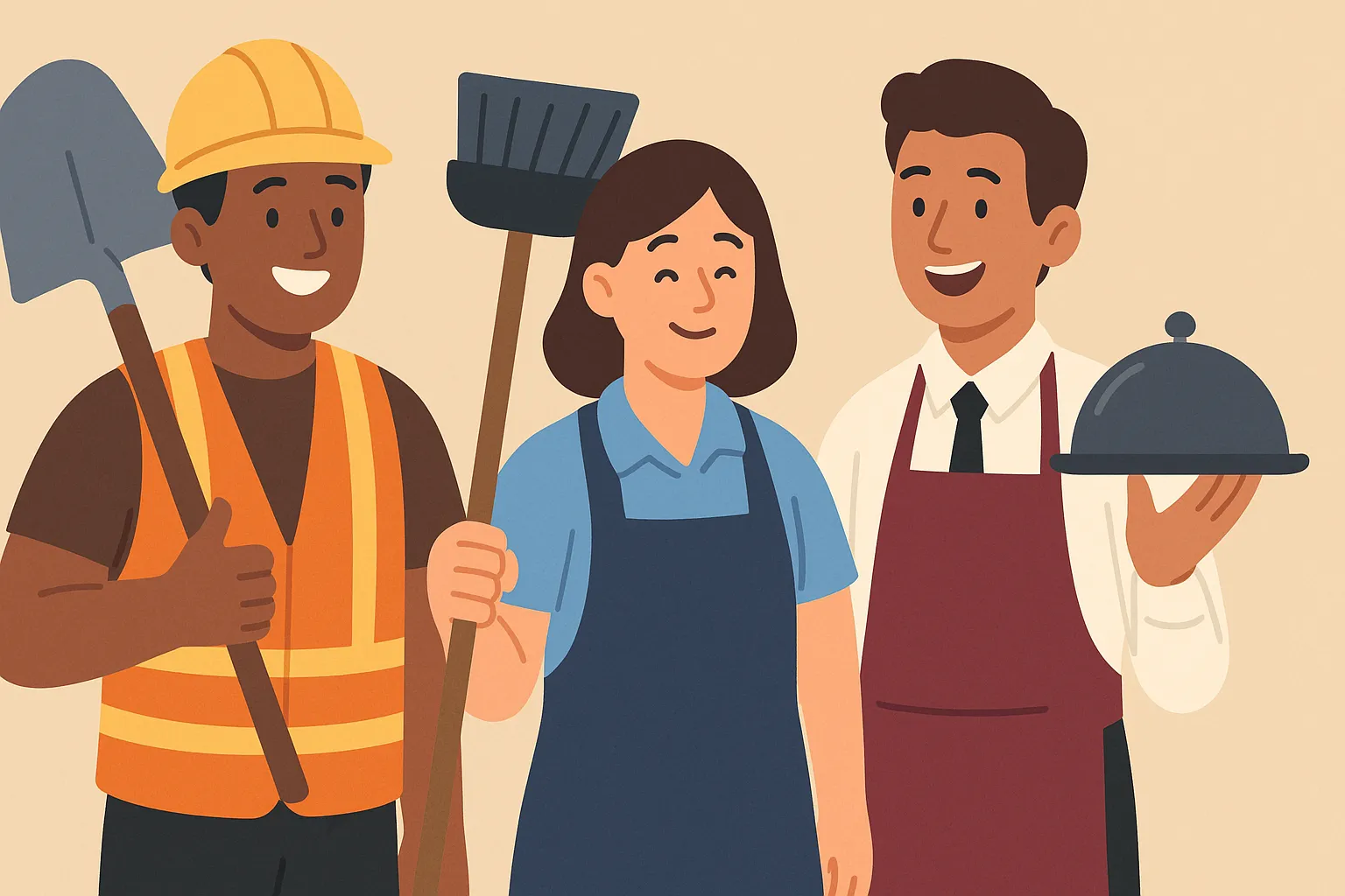 Ilustração de funcionários sorrindo em um ambiente de trabalho