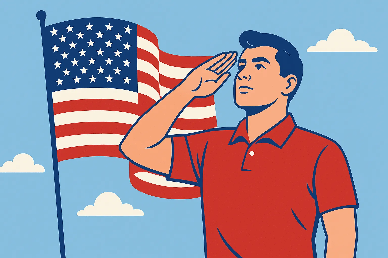 Ilustração de homem saudando a bandeira dos Estados Unidos