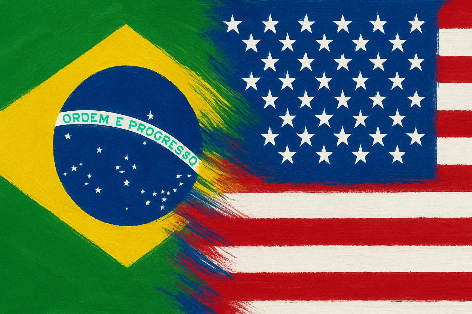 Bandeiras dos Estados Unidos e do Brasil fundidas representando dupla cidadania